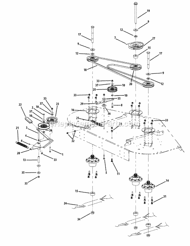 Fabricated Deck Spindle Assembly 60-Inch Diagram and Parts List for M60-KH (53CH8CT6050) (2011) Cub Cadet Sprayer
